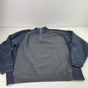Wolsey Men's Gray and Blue Mock Neck 1/4 Zip Sweater